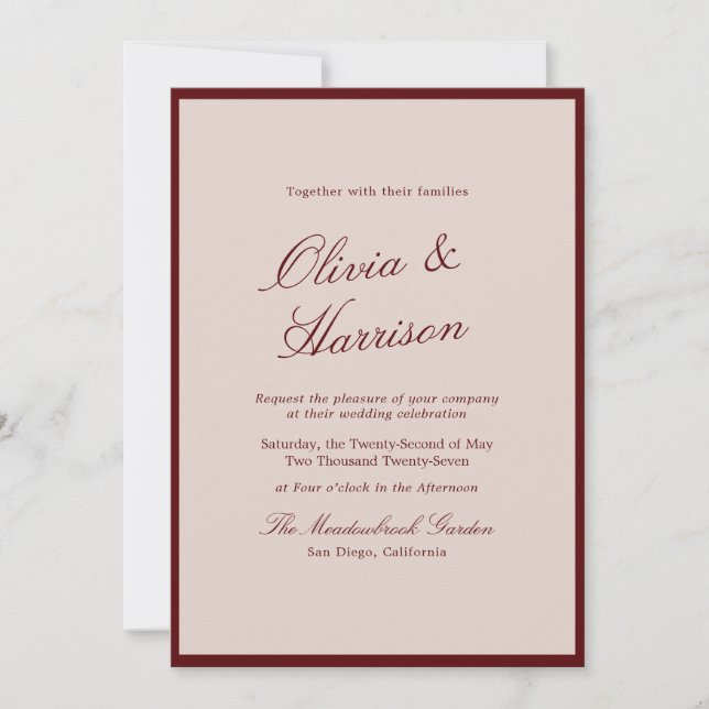 Convite Deep Wine Old Money Calligraphy Wedding Invitation (Frente)
