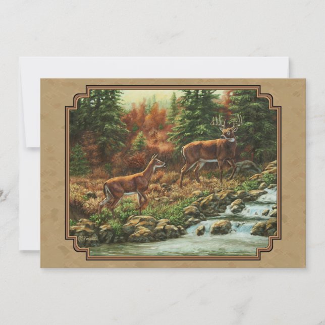 Convite Deer and Stream Waterfall Tan (Frente)