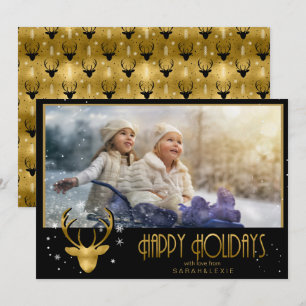Convite Deer Antlers Arrows Foto de Natal V2 Dourada ID86