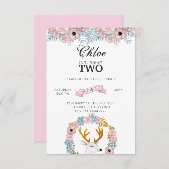 Convite Deer Com Cavalos Glittering Aniversário (Frente/Verso)