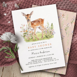 Convite Deer Floral Fawn   Chá de fraldas de Primavera