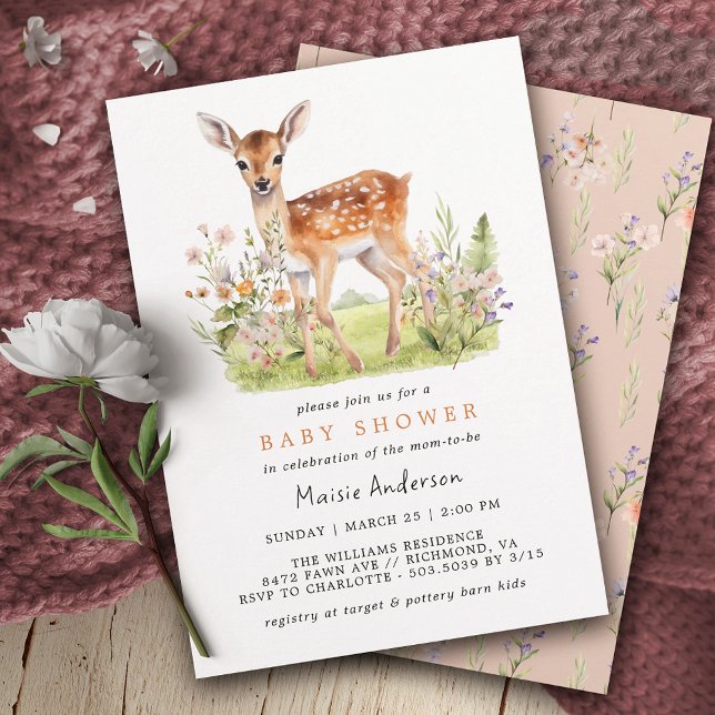 Convite Deer Floral Fawn | Chá de fraldas de Primavera (Criador carregado)