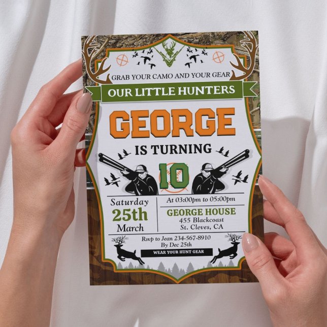 Convite Deer Hunter Festa de aniversário (Little Hunter Editable Birthday Party Invitation)