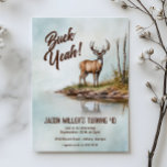 Convite Deer Hunting Buck Yeah 40th Birthday Party<br><div class="desc">Celebrate another year buck wild with this rustic deer hunting–themed birthday party design, featuring a detailed watercolor deer standing in the woods. Perfect for outdoorsmen, hunters, and nature lovers, this design blends a rugged yet artistic woodland style with bold “Buck Yeah” birthday humor. Ideal for adult men of any age,...</div>