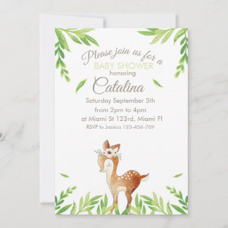Convite Deer Theme Baby Shower Invitation