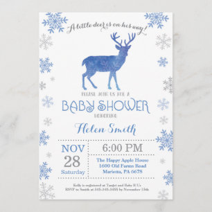 Convite Deer Winter Blue Boy Chá de fraldas Floco de neve