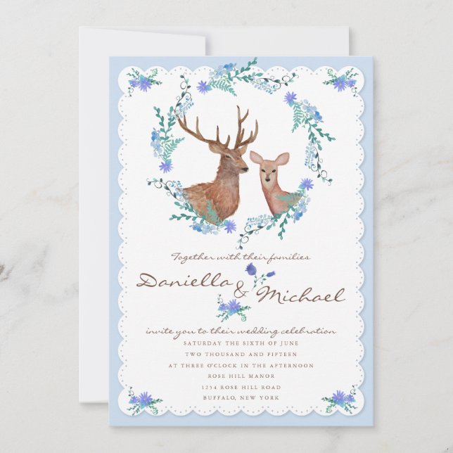 Convite Deers in Love Woodland Casamento no inverno (Frente)