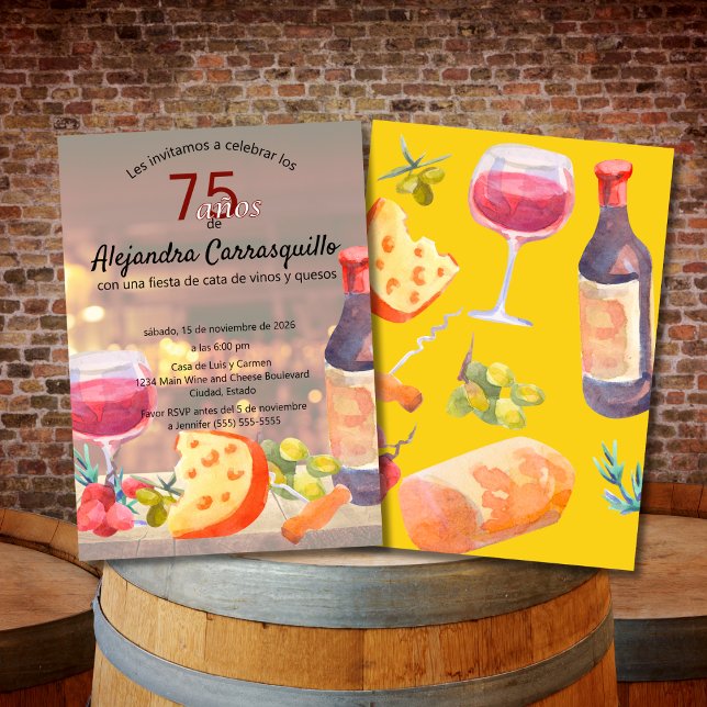 Convite Degustação de Vinho e Queijo Espanhol Diversão 75º (Criador carregado)