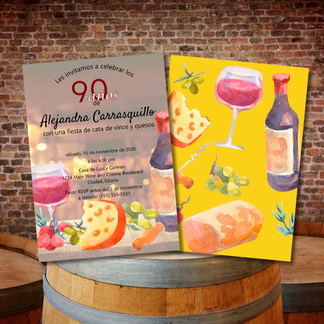 Convite Degustação de Vinho e Queijo Spanish Chic de 90 An (Criador carregado)
