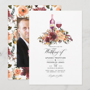 Convite Degustação de Vinho Tinto Floral Bordo Casamento F