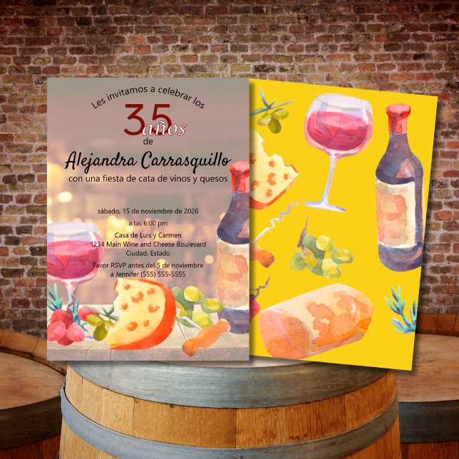 Convite Degustação Divertida de Vinho e Queijo Espanhol An (Criador carregado)