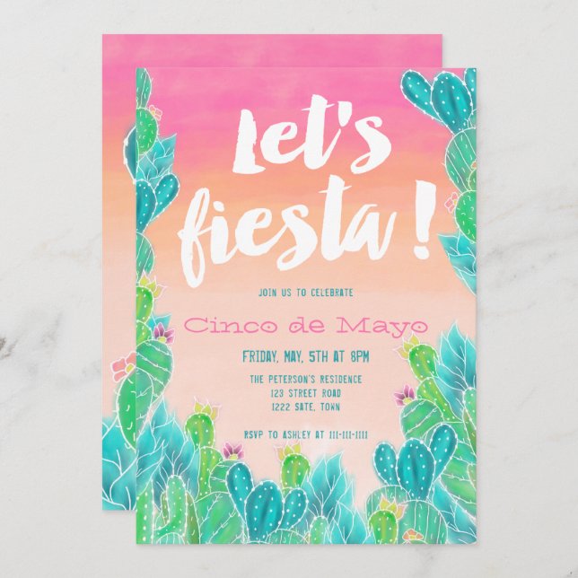 Convite Deixa a aguarela Cinco de Mayo do teste padrão dos (Frente/Verso)