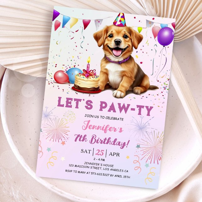 Convite Deixa a Festa de aniversário de 7 de Cachorro Pawt (Criador carregado)