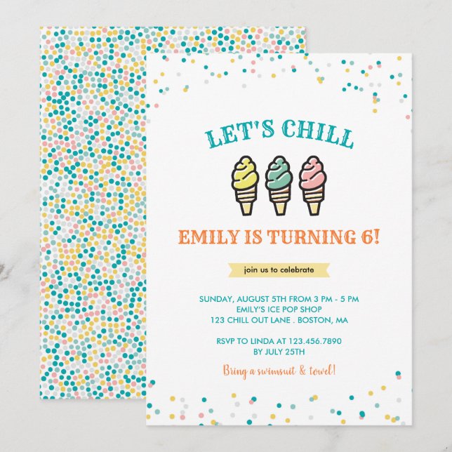 Convite Deixa arrefecer a Festa de aniversário do Sorvete (Frente/Verso)