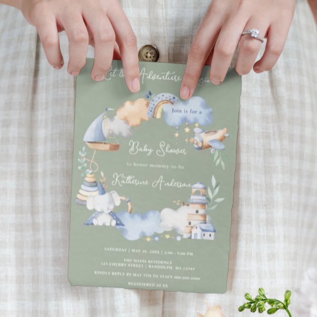 Convite Deixe a Aventura começar o Chá de fraldas de Brinq (Criador carregado)