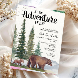 Convite Deixe a Aventura Começar Urso Floresta Bebê