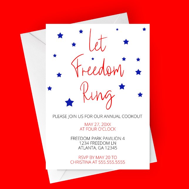 Convite Deixe a Liberdade Andar MInimalista (Let Freedom Ring | 4th of July Party Invitation | Minimalist 4th of July Party Invitation)