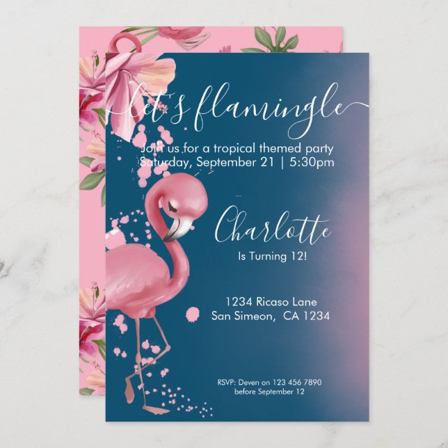 Convite Deixe Flamingle Tropical Rosa Flamingo Aniversário (Frente/Verso)