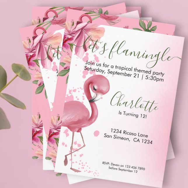 Convite Deixe Flamingle Tropical Rosa Flamingo Aniversário (Criador carregado)