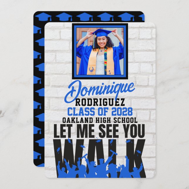 Convite Deixe-me ver você ANDAR | Foto Azul Engraçada Form (Frente/Verso)