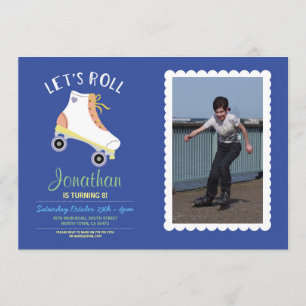 Convite Deixe-nos rolar a foto azul da festa de