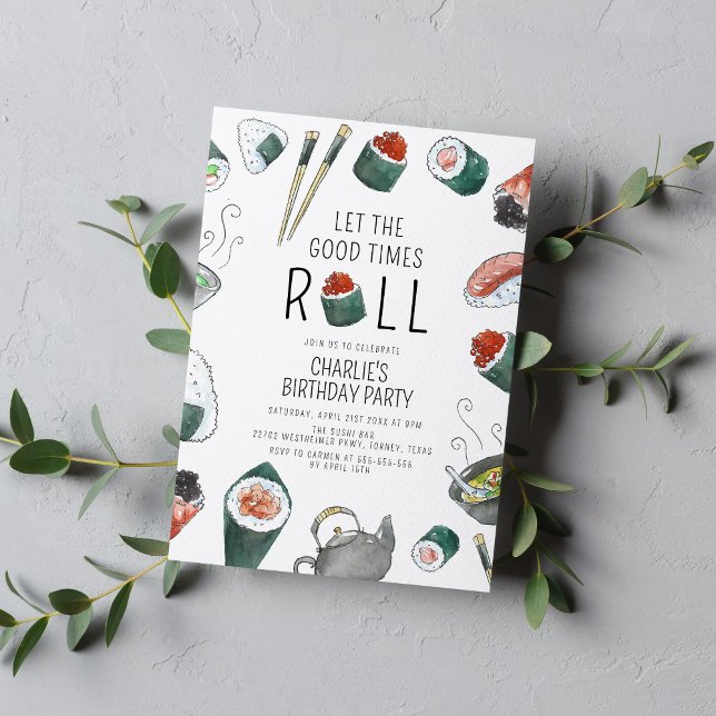 Convite Deixe o Bons Times Roll Sushi Party Aniversário (Criador carregado)