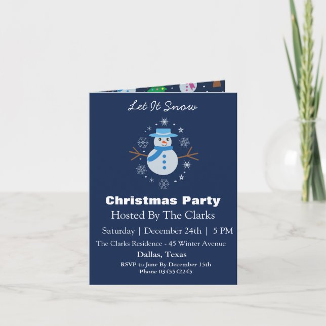 Convite Deixe-o nevar Blue Snowman Festa de Natal (Frente)