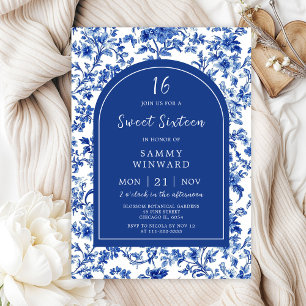 Convite Delft Azul Antigo Chinoiserie Sweet Sixteen