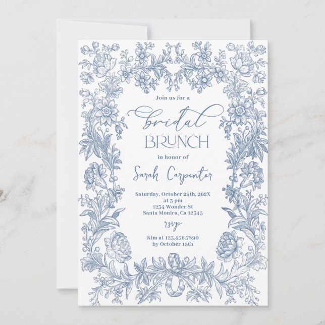 Convite Delft Blue Chinoiserie Chá de panela Brunch (Frente)