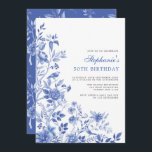 Convite Delft Blue Chinoiserie Floral Women 50th Birthday<br><div class="desc">Este design de inspiração chinesa apresenta elegantes florais botânicos e verde em azul e branco delft. Personalize o convite com seus detalhes e se quiser reorganizar o estilo e posicionamento do texto,  pressione o botão "Clique para personalizar mais".</div>