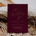 Convite Delicada Caligrafia Dourada Burgundy Casamento De<br><div class="desc">Este delicado convite de casamento de burgundy com caligrafia de ouro é perfeito para um casamento moderno. A design romântica minimalista apresenta uma magnífica e elegante tipografia amarela ouro champanhe num fundo vermelho burgundy com um aspecto simples e limpo.</div>
