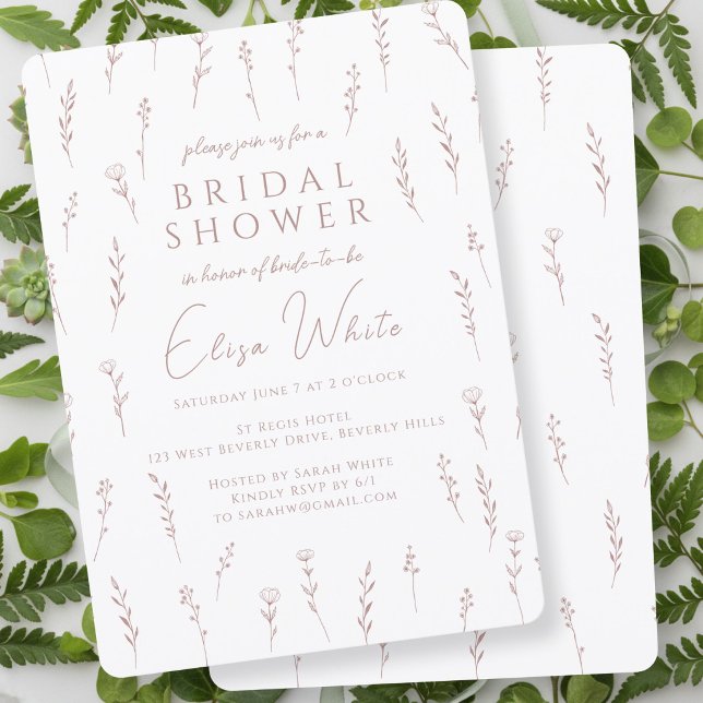 Convite Delicadas Flores Silvestres Espalhadas Chá de Bebê (Delicate Scattered Wildflowers Mauve Bridal Shower Invitation
)