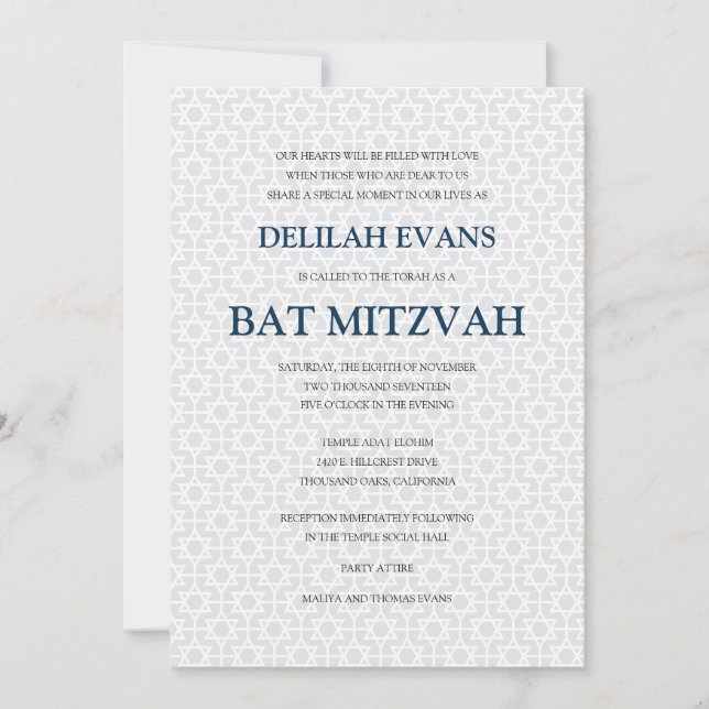 Convite Delicado - Bat Mitzvah (Frente)