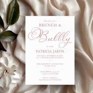 Convite Delicado Brunch e Bolhas em Folha de Ouro Rosa