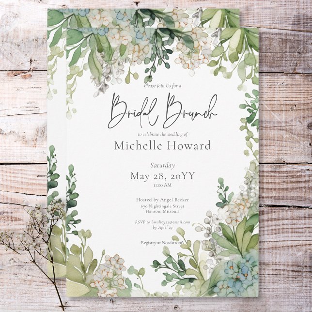 Convite Delicado Brunch Verde Respiração do Bebê Moderno (Delicate Modern Baby's Breath Green Bridal Brunch Invitation)