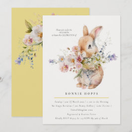 Convite Delicado Buquê Floral de Coelhinho de Primavera