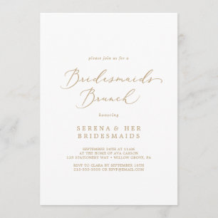 Convite Delicado Caligrafia Dourada Bridesmaids Brunch