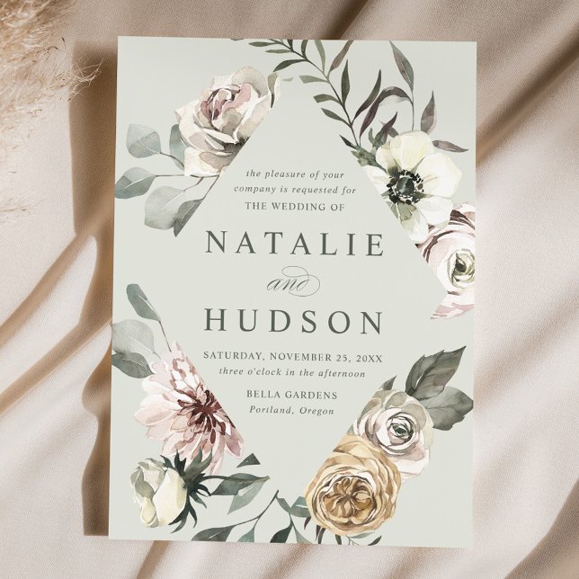 Convite Delicado Casamento Verde da Frame Floral de invern (Criador carregado)