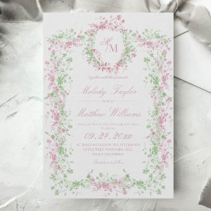 Convite Delicado Crista de Flora Francesa Casamento