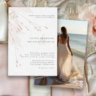 Convite Delicado Foto de Casamento Floral Botânico em Aqua