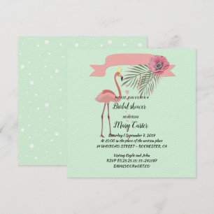 Convite Delicado grinalda floral, flamingos rosa,