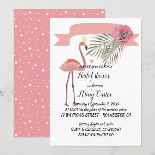 Convite Delicado grinalda floral, flamingos rosa,