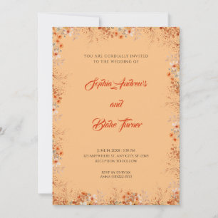 Convite Delicado Laranja Flores Bonito Casamento Laranja