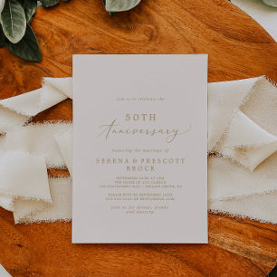 Convite Delicado Ouro e Creme 50º Aniversário de Casamento