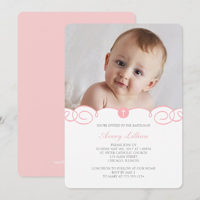 Convite Delicado para Rolagem Baptism (Frente/Verso)