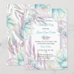 Convite Delicado Roxo Azul Floral Aquarela Aniversário