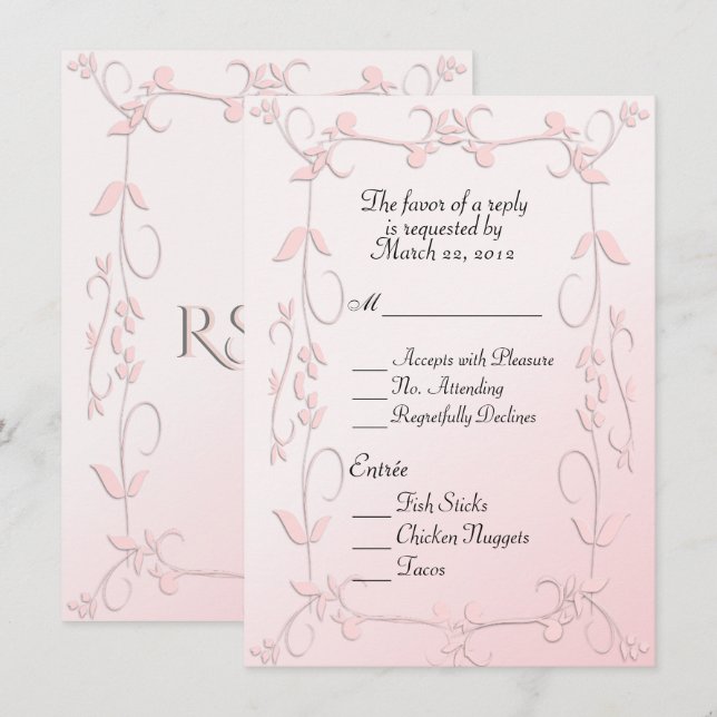Convite Delicado RSVP Rosa com Prato Principal à Escolha (Frente/Verso)