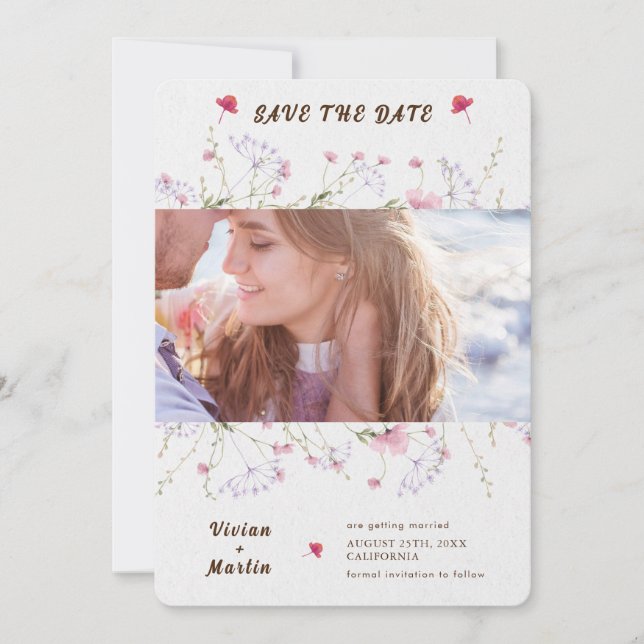 Convite Delicado Save The Date de Casamento de Flor Silves (Frente)