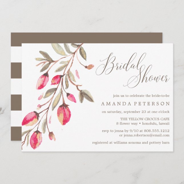 Convite Delicado Tipografia Bloom Casamento Bridal Brunch (Frente/Verso)