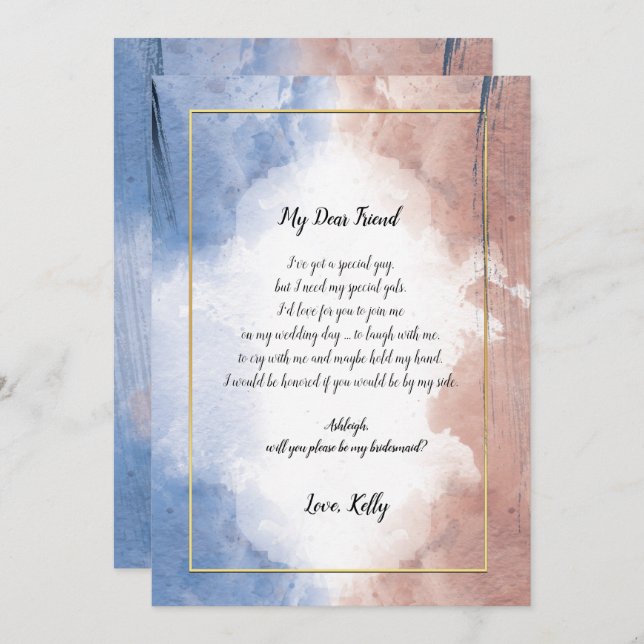 Convite Delicar alude aquarela será minha dama de honra (Frente/Verso)